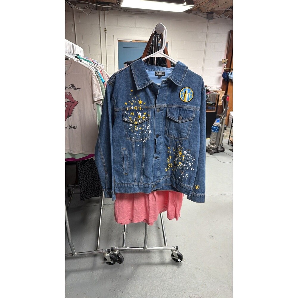 FISLL GSW Golden State Warriors Paint Splatter Denim Jacket